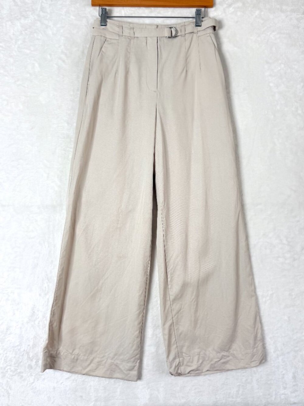 LOFT VERSA Pure Spun Belted Wide Leg Lyocell Linen Career Pants 0 Cream